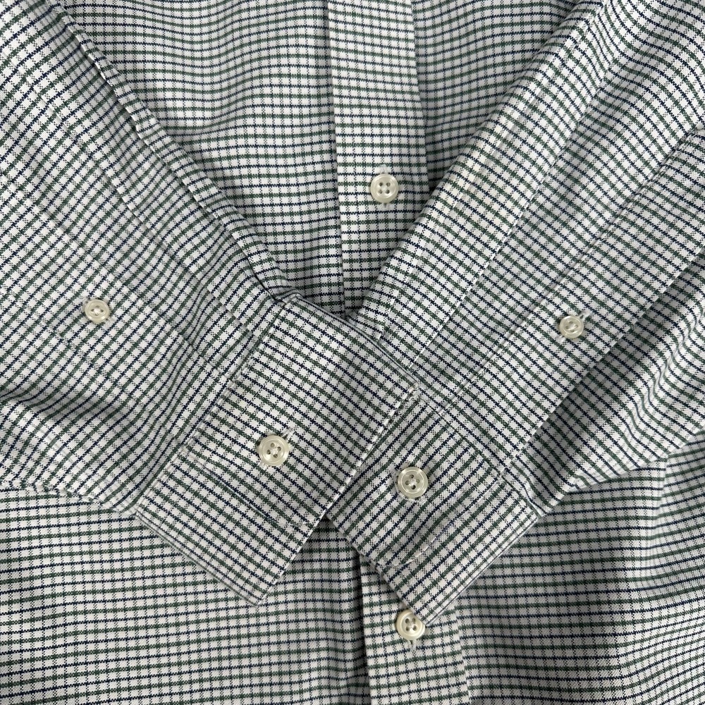 LL Bean Mens 16.5-32 Green White Tattersall Check Wrinkle Resistant Shirt Oxford - Picture 8 of 9